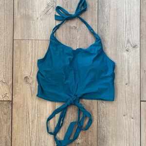 Coral Reef Teal Halter Tie Crop Swim Top Womens Large
